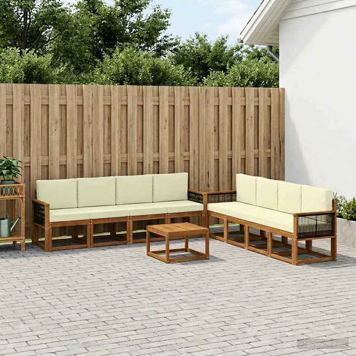 Udendørs sofagruppe med pude 7 pcs Naturlig og Fløde