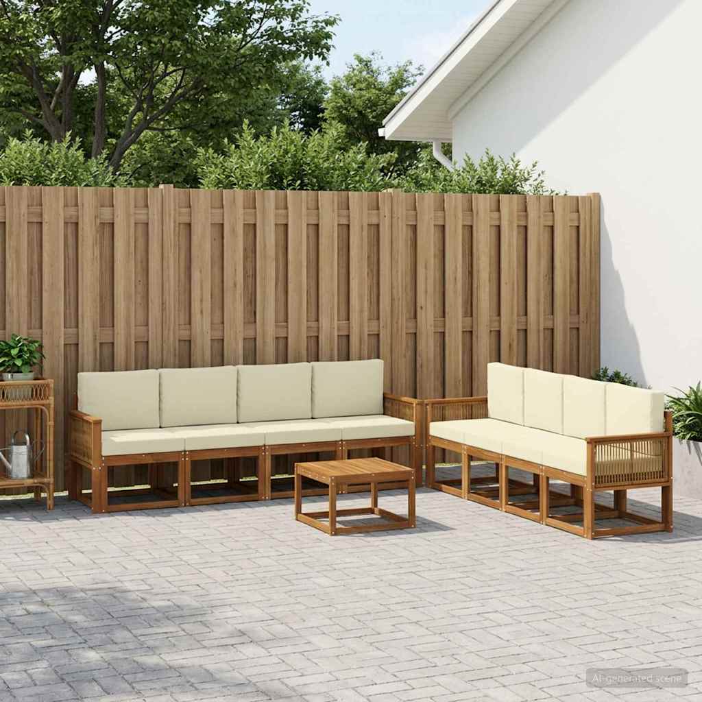 Udendørs sofagruppe 9 pcs Naturlig og Fløde Polyester