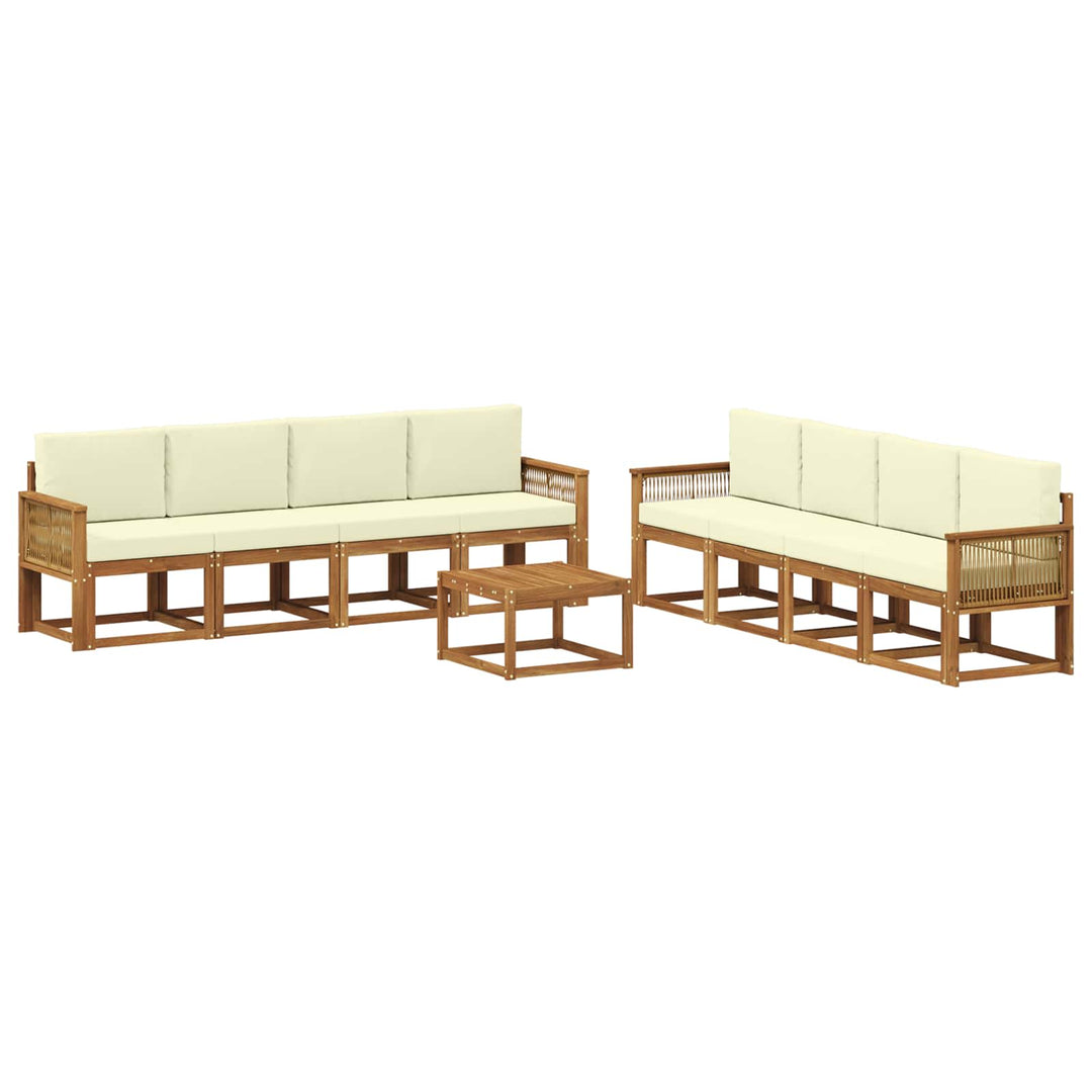 Udendørs sofagruppe 9 pcs Naturlig og Fløde Polyester
