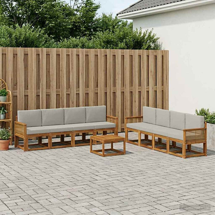 Udendørs sofagruppe 9 pcs Naturfarvet og lysegrå Polyester