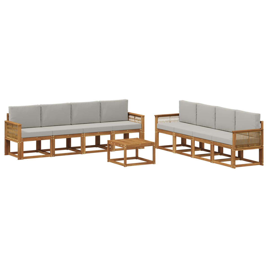 Udendørs sofagruppe 9 pcs Naturfarvet og lysegrå Polyester