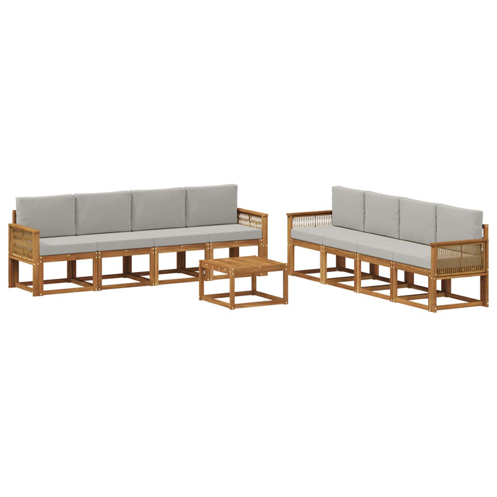 Udendørs sofagruppe 9 pcs Naturfarvet og lysegrå Polyester