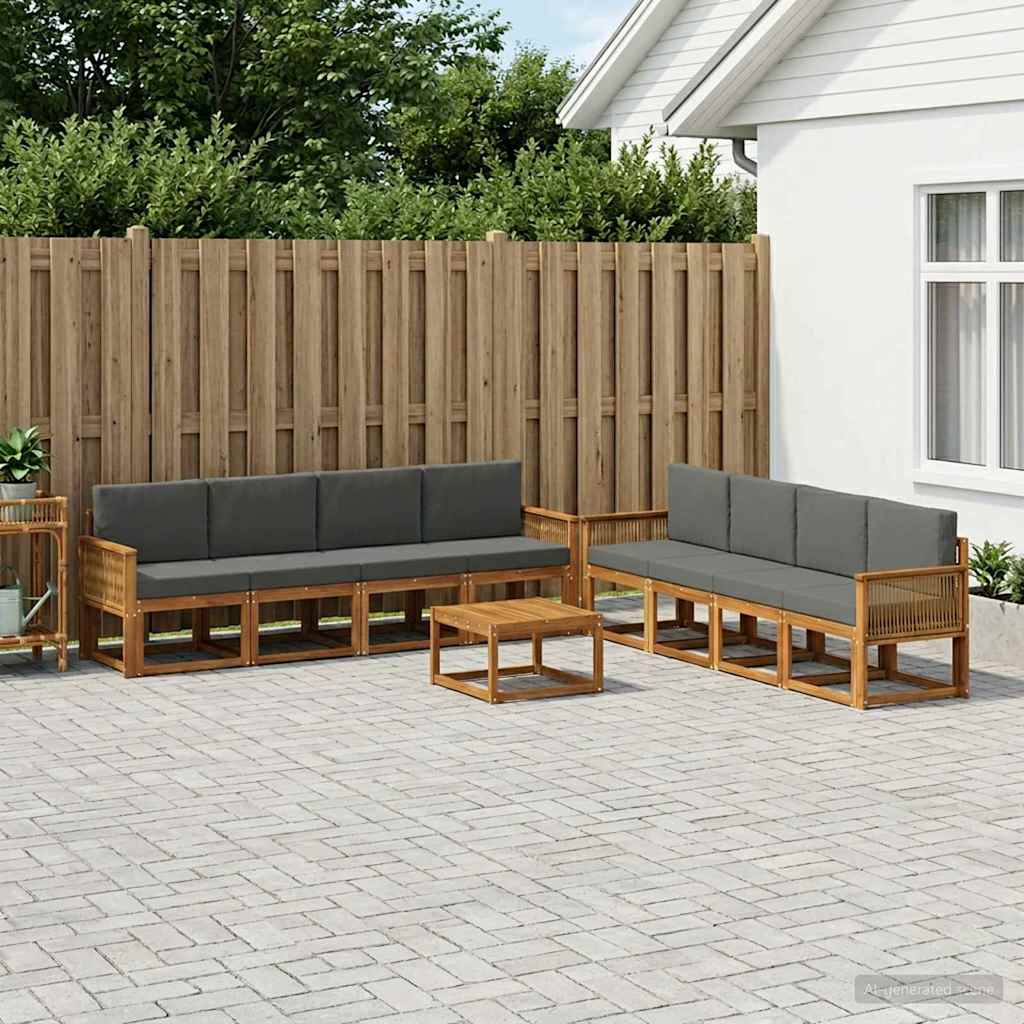 Udendørs sofagruppe 9 pcs Naturlig og Antracit Polyester