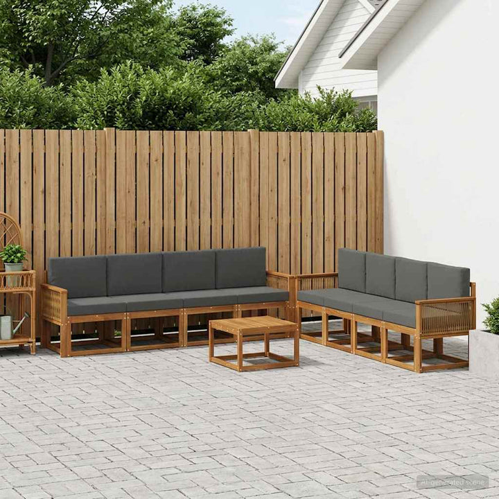 Udendørs sofagruppe 9 pcs Naturlig og Antracit Polyester
