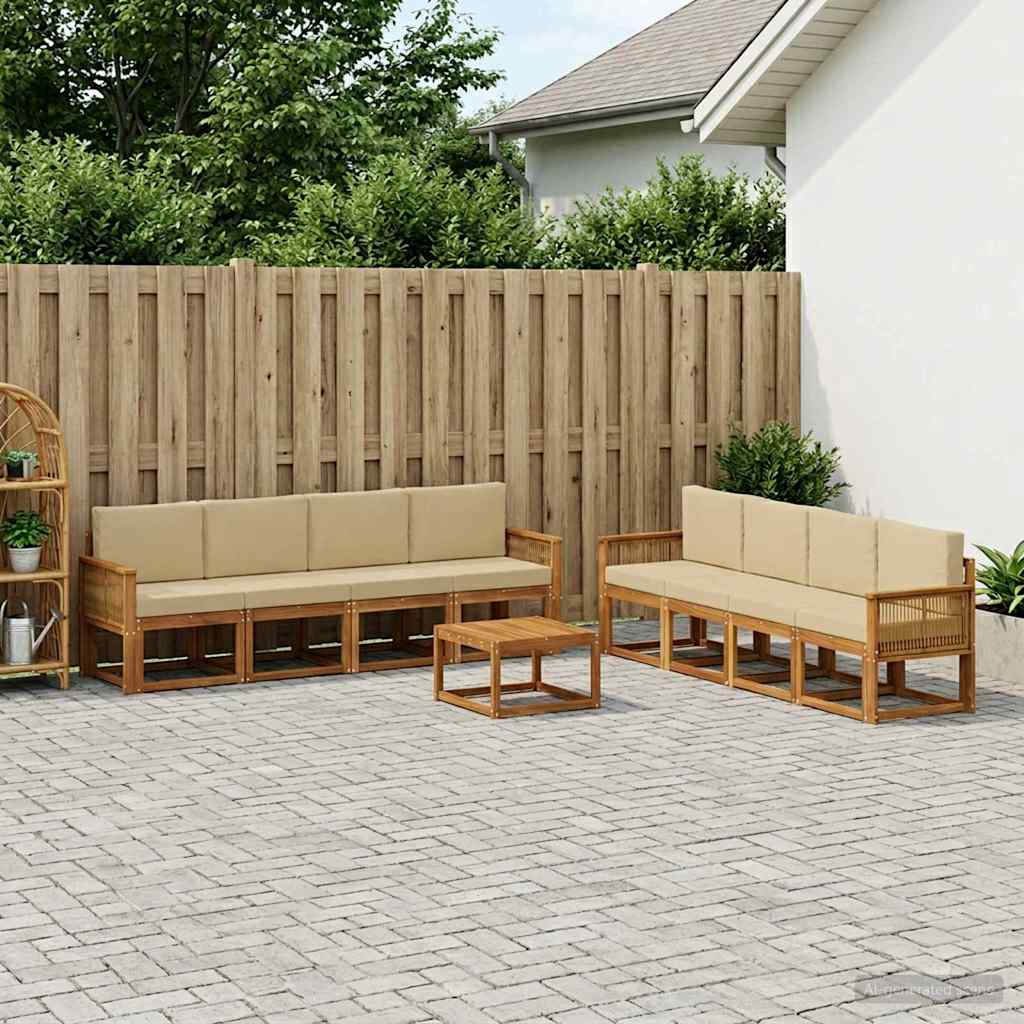 Udendørs sofagruppe 9 pcs Naturlig og Beige Polyester