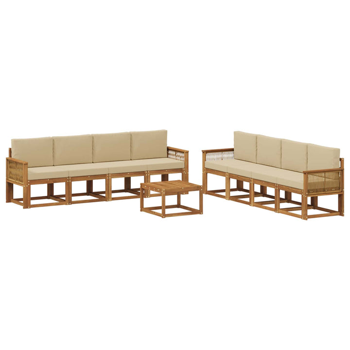 Udendørs sofagruppe 9 pcs Naturlig og Beige Polyester
