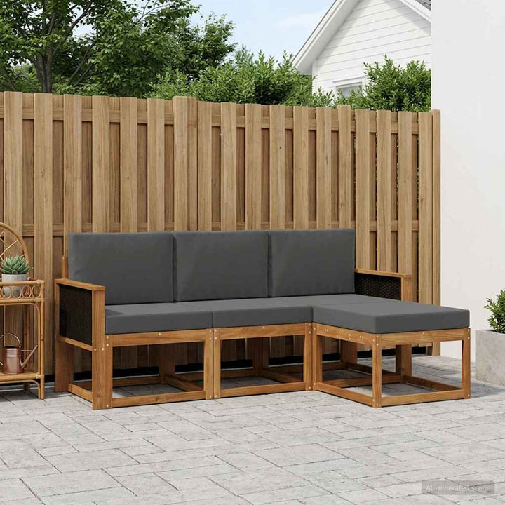Udendørs sofagruppe med pude 4 pcs Naturlig og Antracit
