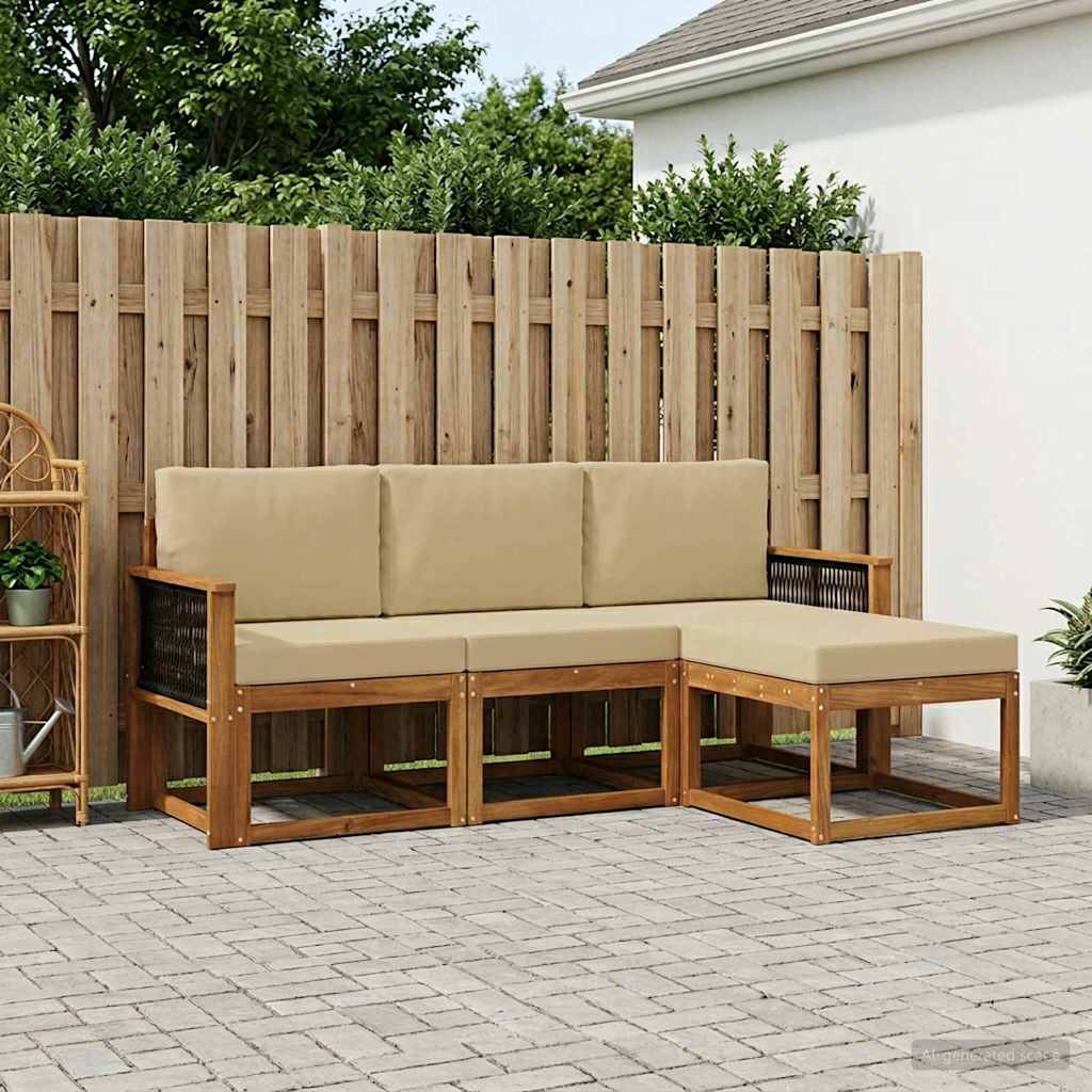 Udendørs sofagruppe med pude 4 pcs Naturfarvet