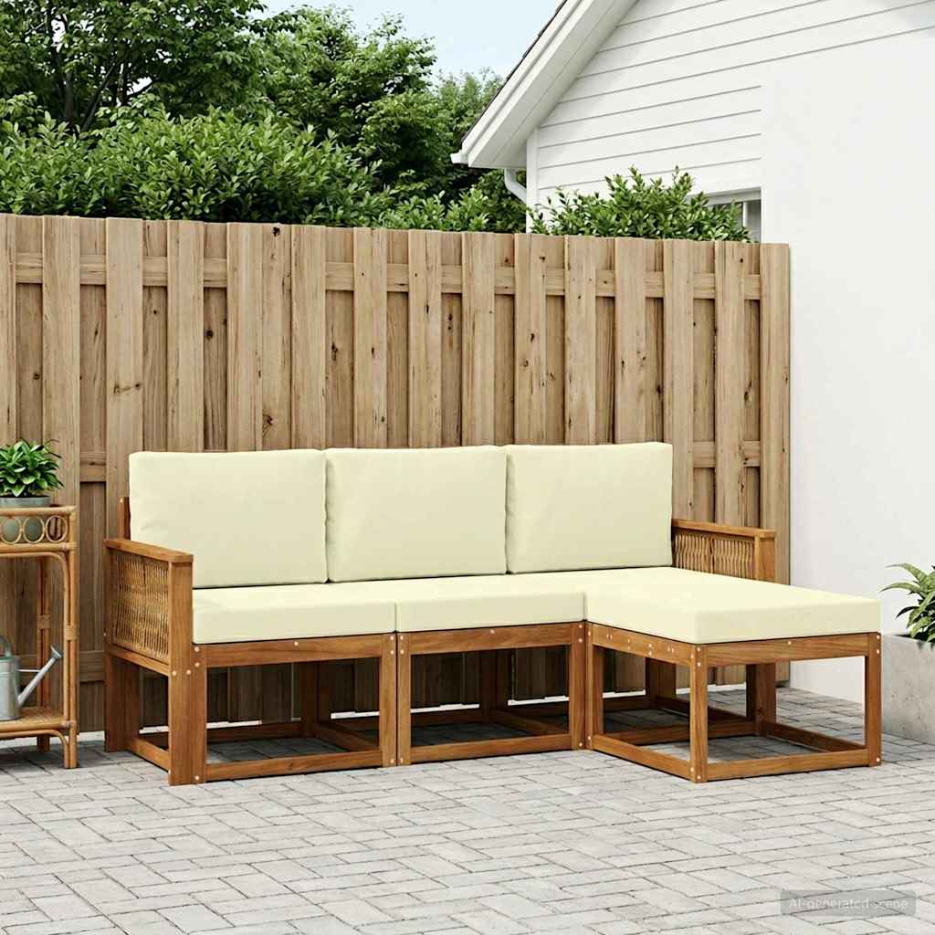 Udendørs sofagruppe med pude 4 pcs Naturlig og Fløde Polyester