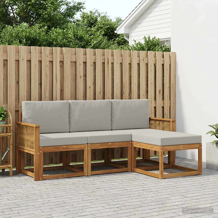 Udendørs sofagruppe 4 pcs Naturfarvet og lysegrå Polyester