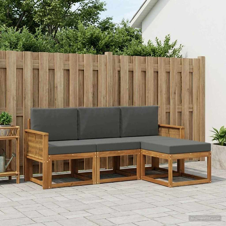 Udendørs sofagruppe 4 pcs Naturlig og Antracit Polyester