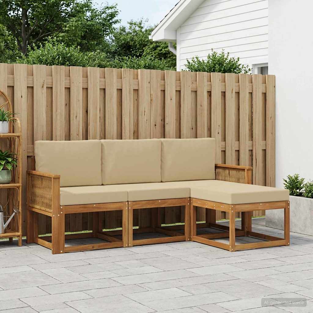 Udendørs sofagruppe 4 pcs Naturlig og Beige Polyester