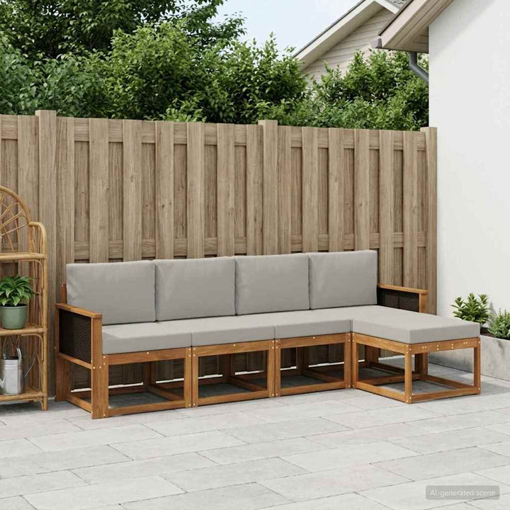 Udendørs sofagruppe 5 pcs Naturfarvet og lysegrå Polyester