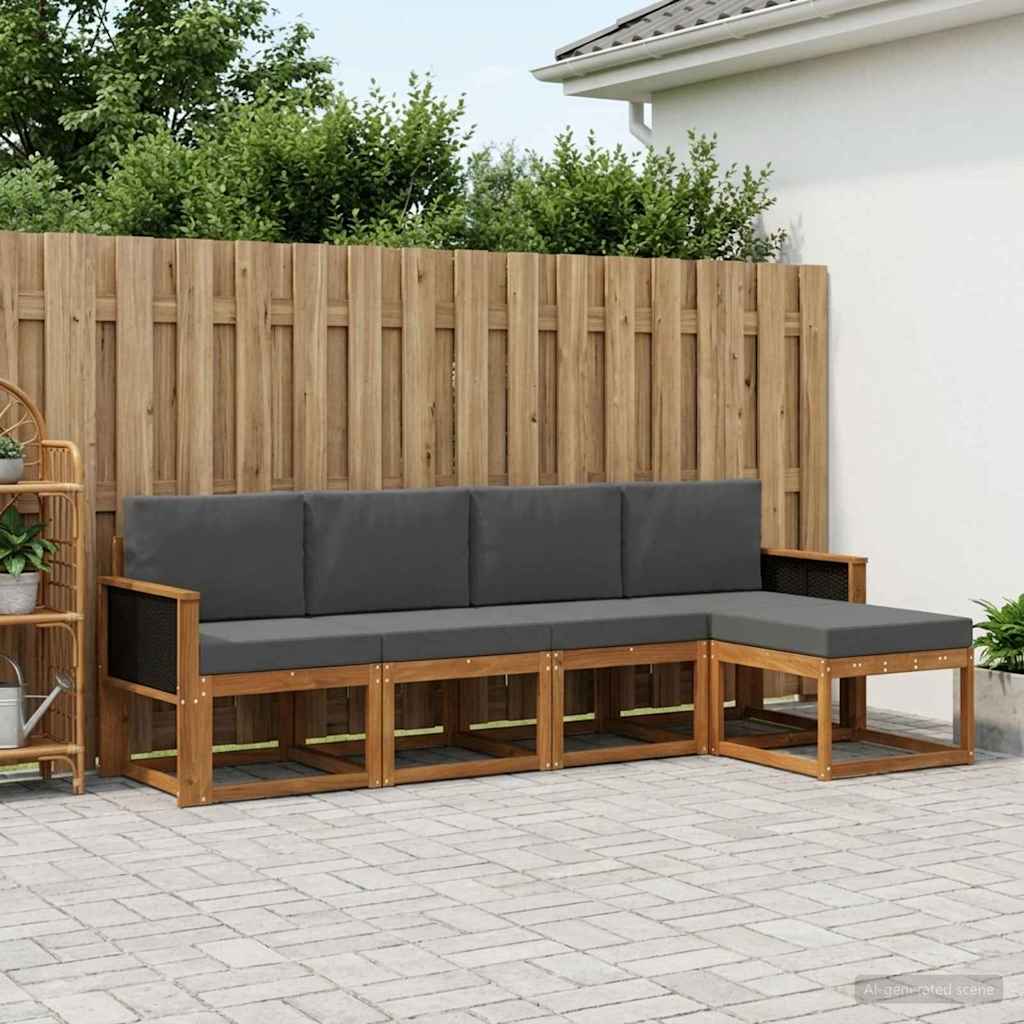 Udendørs sofagruppe 5 pcs Naturlig og Antracit Polyester
