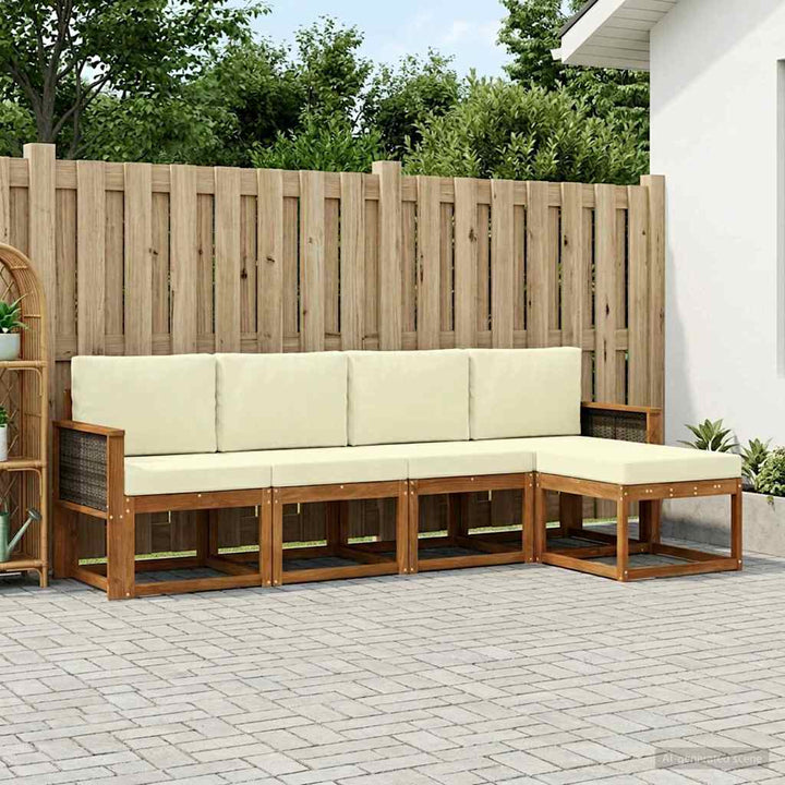 Udendørs sofagruppe 5 pcs Naturlig og Fløde Polyester