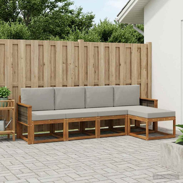 Udendørs sofagruppe 5 pcs Naturfarvet og lysegrå Polyester