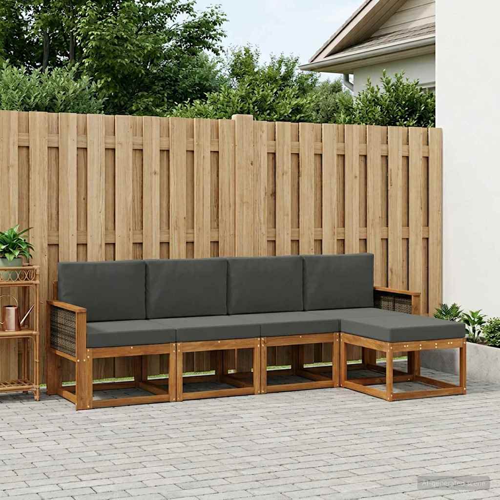 Udendørs sofagruppe 5 pcs Naturlig og Antracit Polyester