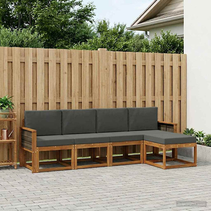 Udendørs sofagruppe 5 pcs Naturlig og Antracit Polyester