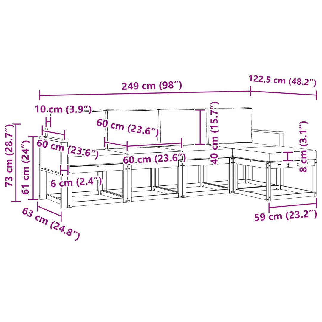 Udendørs sofagruppe 5 pcs Naturlig og Antracit Polyester