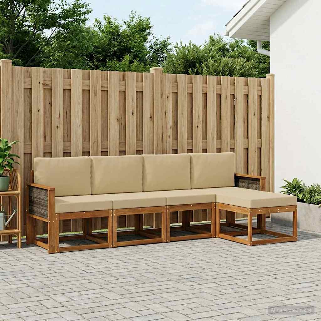 Udendørs sofagruppe 5 pcs Naturlig og Beige Polyester