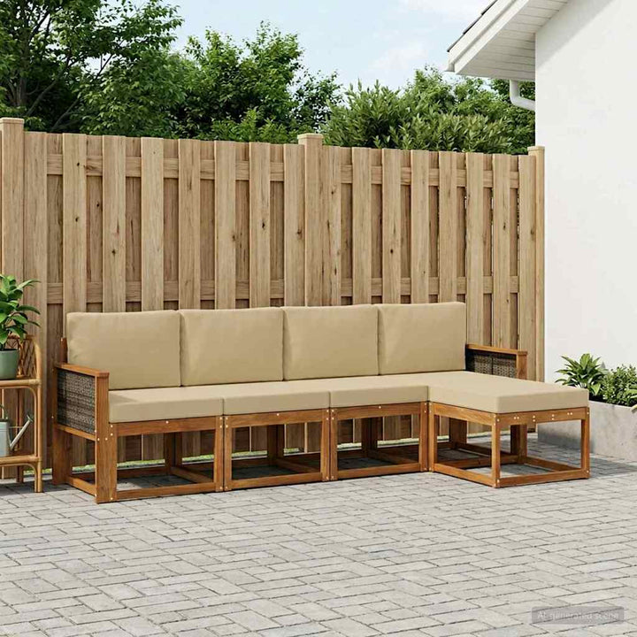 Udendørs sofagruppe 5 pcs Naturlig og Beige Polyester