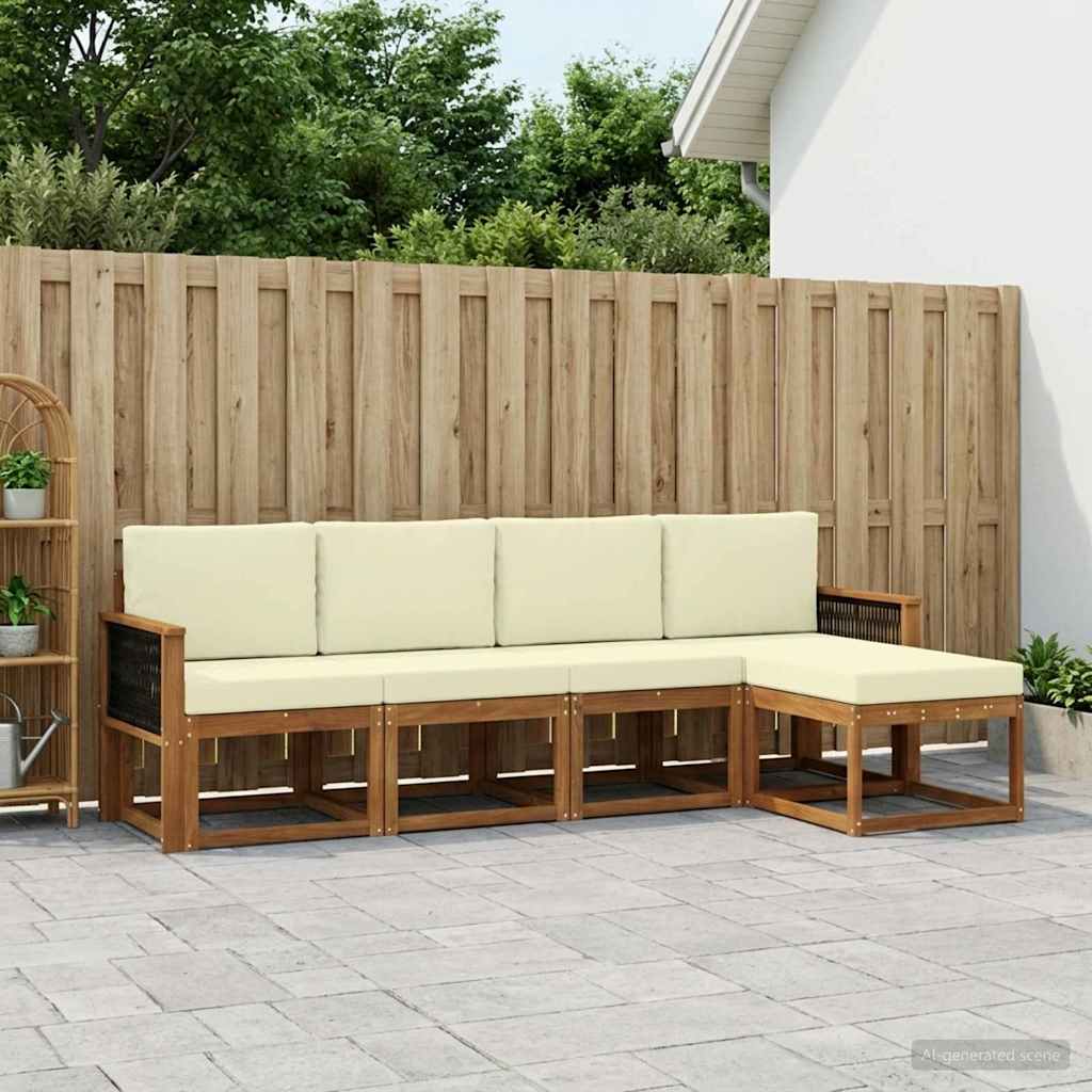 Udendørs sofagruppe 5 pcs Naturlig og Fløde Polyester
