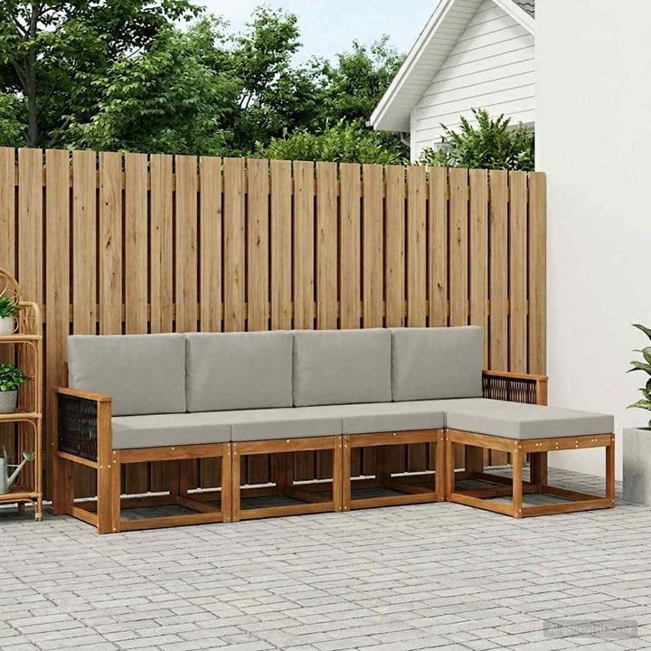 Udendørs sofagruppe 5 pcs Naturfarvet og lysegrå Polyester