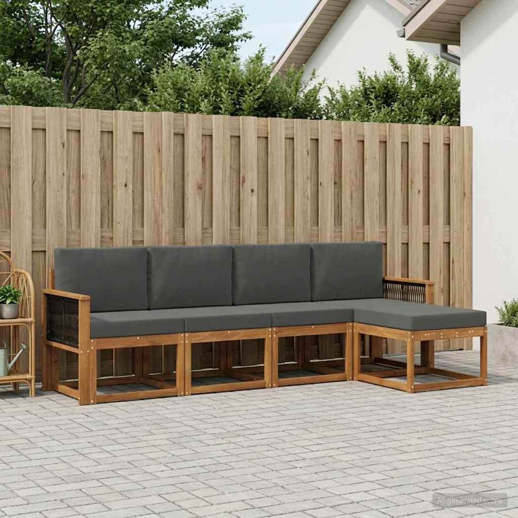 Udendørs sofagruppe 5 pcs Naturlig og Antracit Polyester