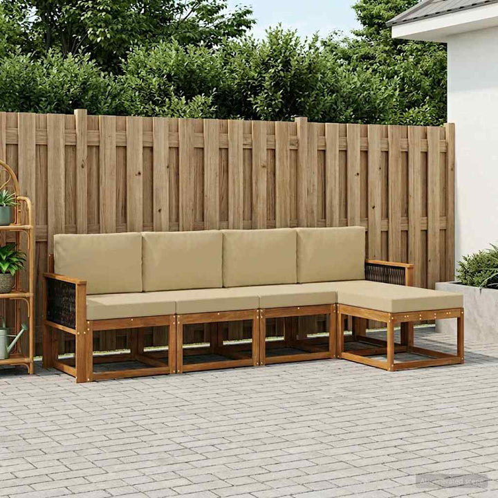 Udendørs sofagruppe 5 pcs Naturlig og Beige Polyester