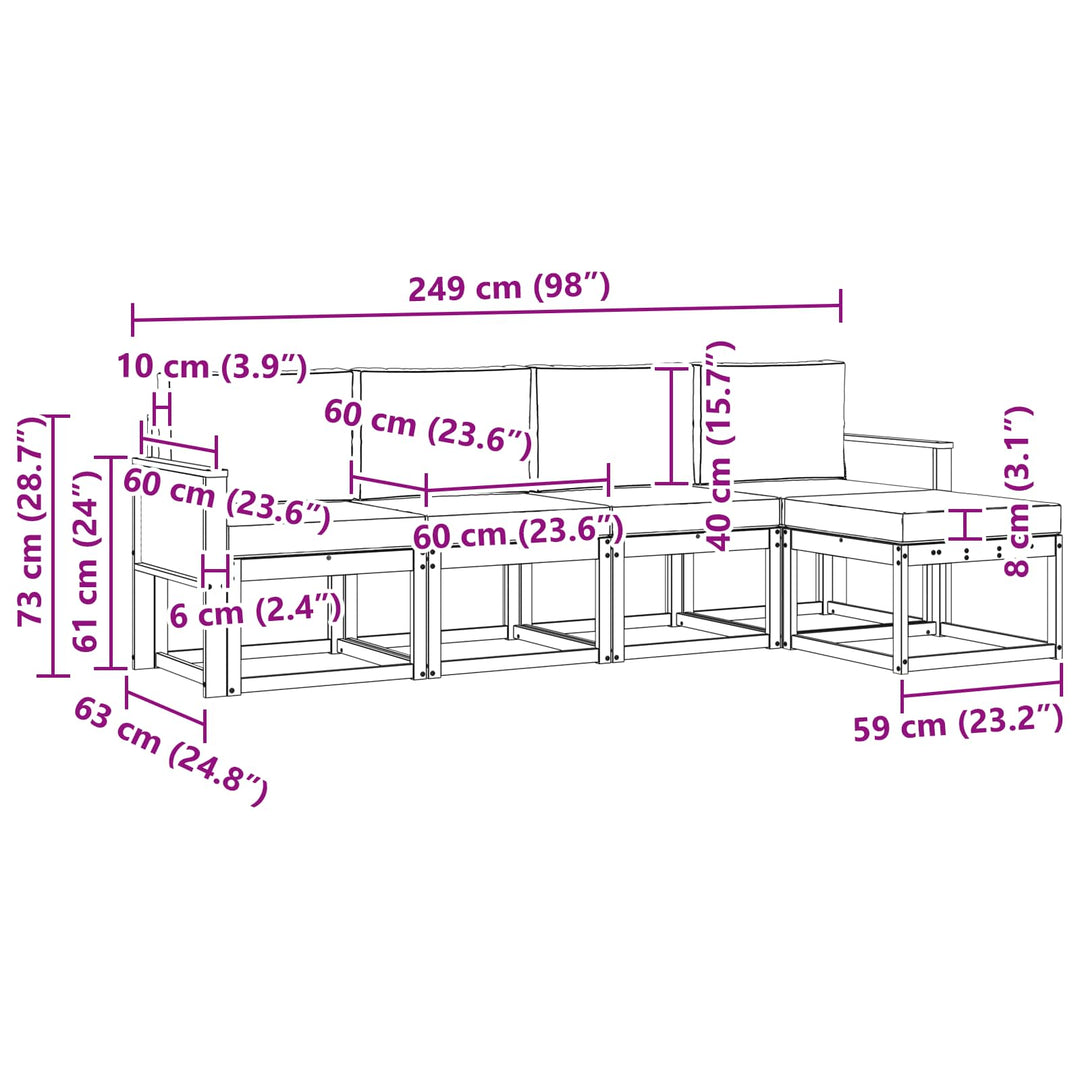 Udendørs sofagruppe 5 pcs Naturlig og Fløde Polyester
