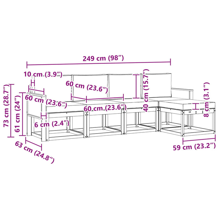 Udendørs sofagruppe 5 pcs Naturlig og Fløde Polyester