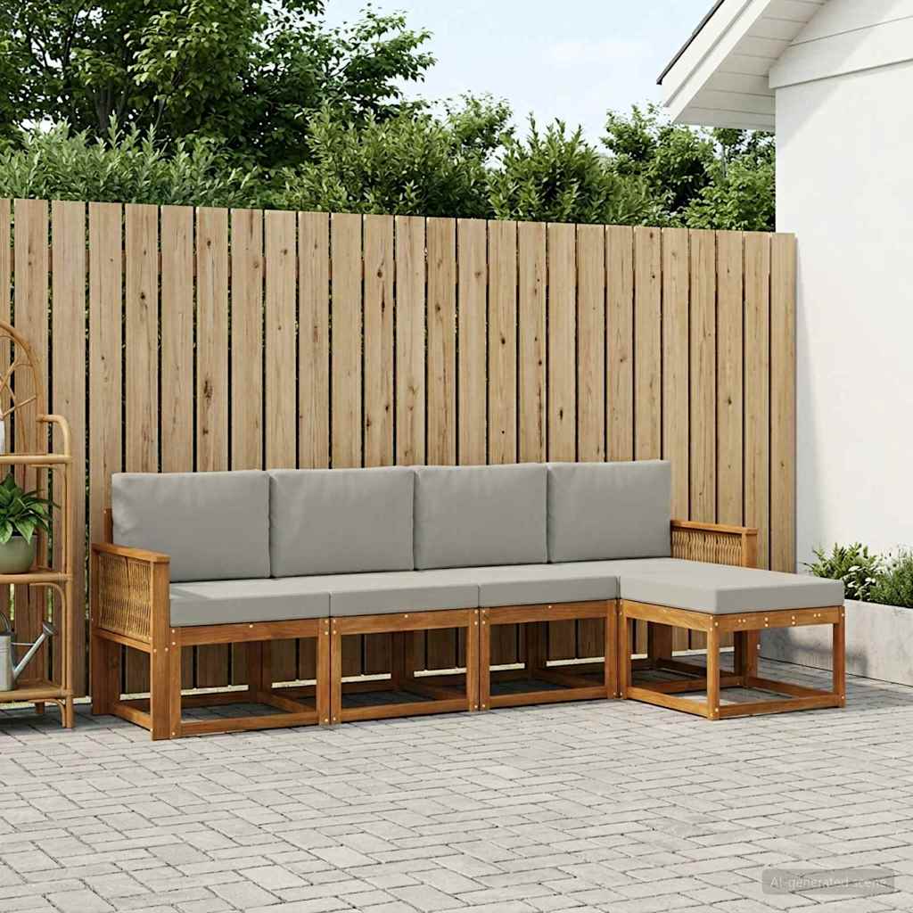 Udendørs sofagruppe 5 pcs Naturfarvet og lysegrå Polyester