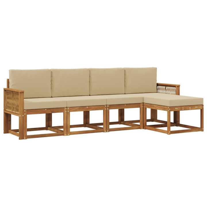Udendørs sofagruppe 5 pcs Naturlig og Beige Polyester