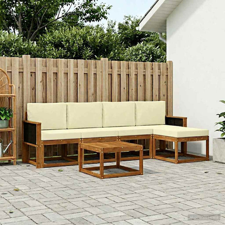 Udendørs sofagruppe 6 pcs Naturlig og Fløde Polyester