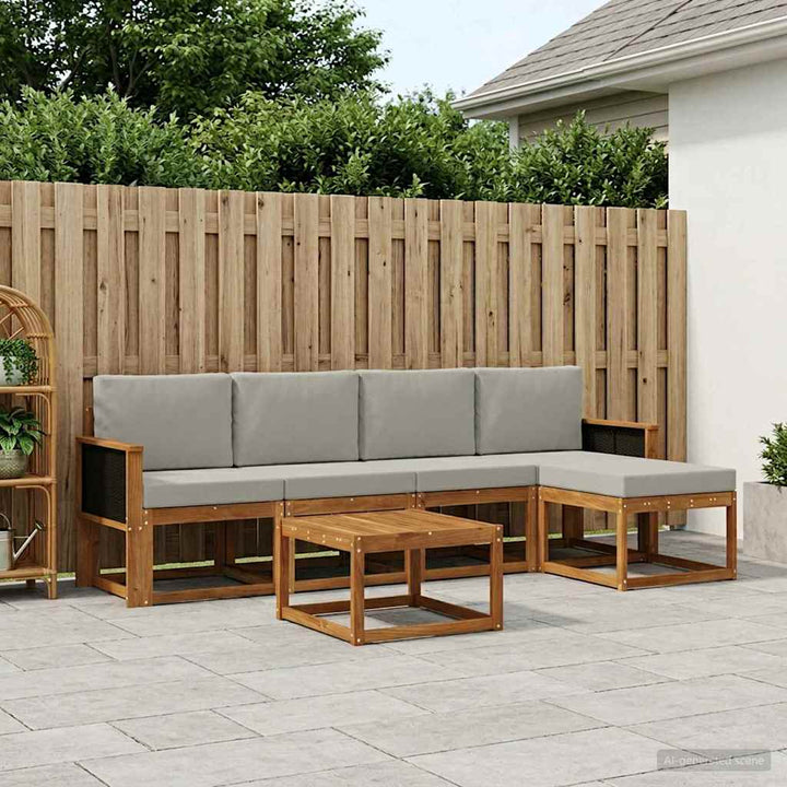 Udendørs sofagruppe 6 pcs Naturfarvet og lysegrå Polyester