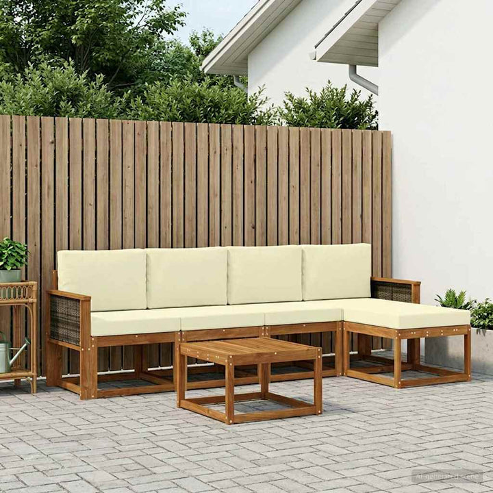 Udendørs sofagruppe 6 pcs Naturlig og Fløde Polyester