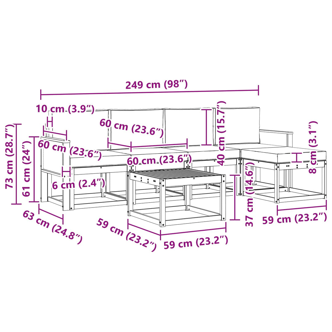 Udendørs sofagruppe 6 pcs Naturlig og Fløde Polyester