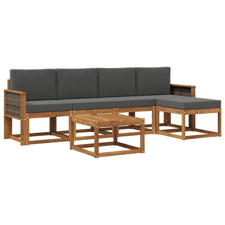 Udendørs sofagruppe 6 pcs Naturlig og Antracit Polyester