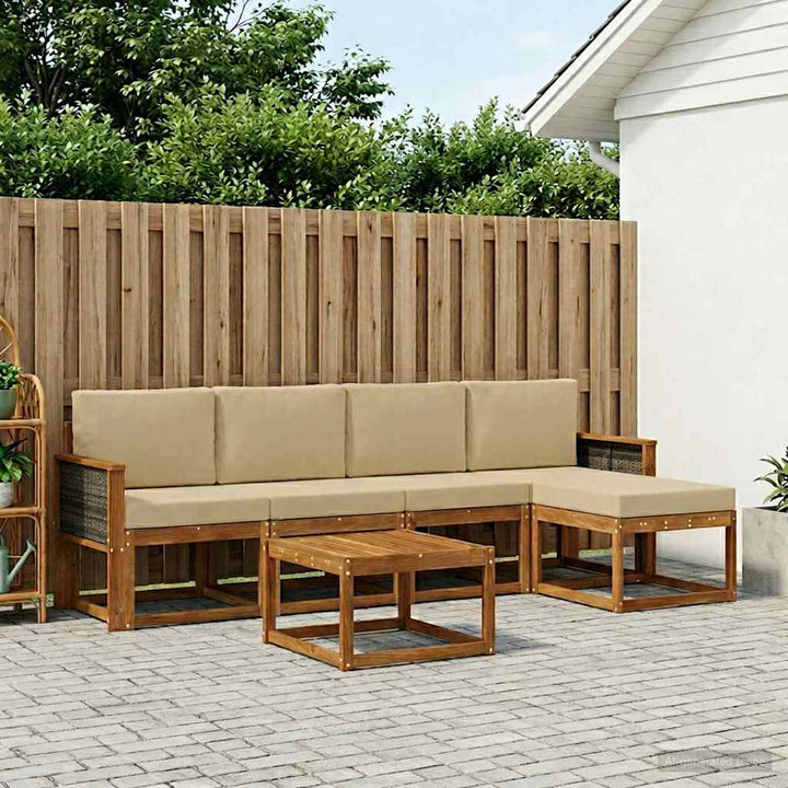 Udendørs sofagruppe 6 pcs Naturlig og Beige Polyester