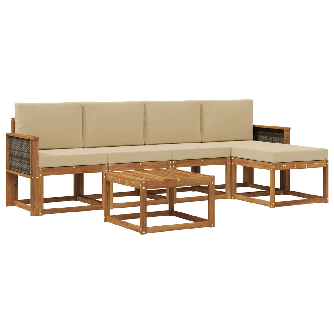 Udendørs sofagruppe 6 pcs Naturlig og Beige Polyester