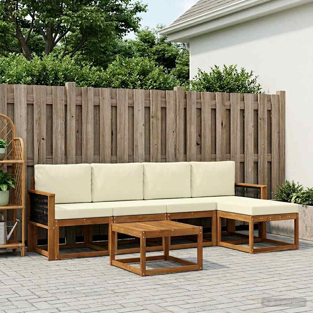 Udendørs sofagruppe 6 pcs Naturlig og Fløde Polyester