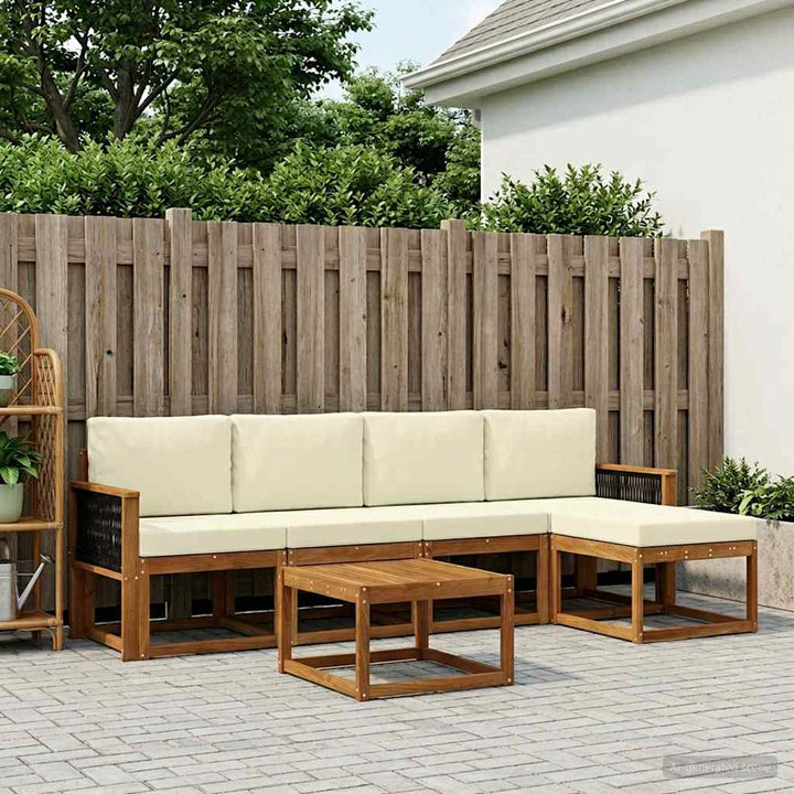 Udendørs sofagruppe 6 pcs Naturlig og Fløde Polyester