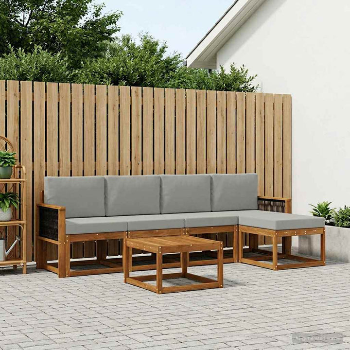 Udendørs sofagruppe 6 pcs Naturfarvet og lysegrå Polyester