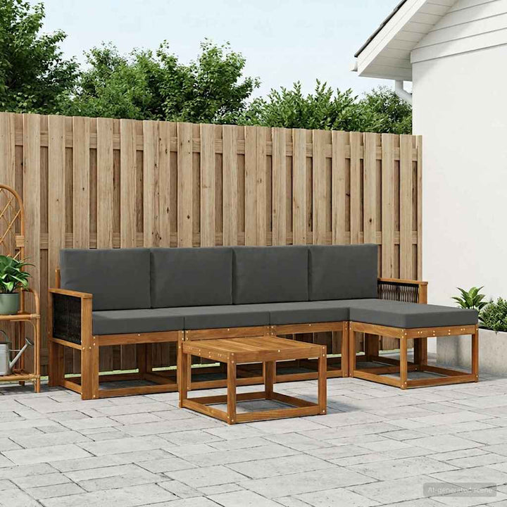 Udendørs sofagruppe 6 pcs Naturlig og Antracit Polyester