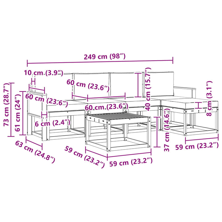 Udendørs sofagruppe 6 pcs Naturlig og Antracit Polyester