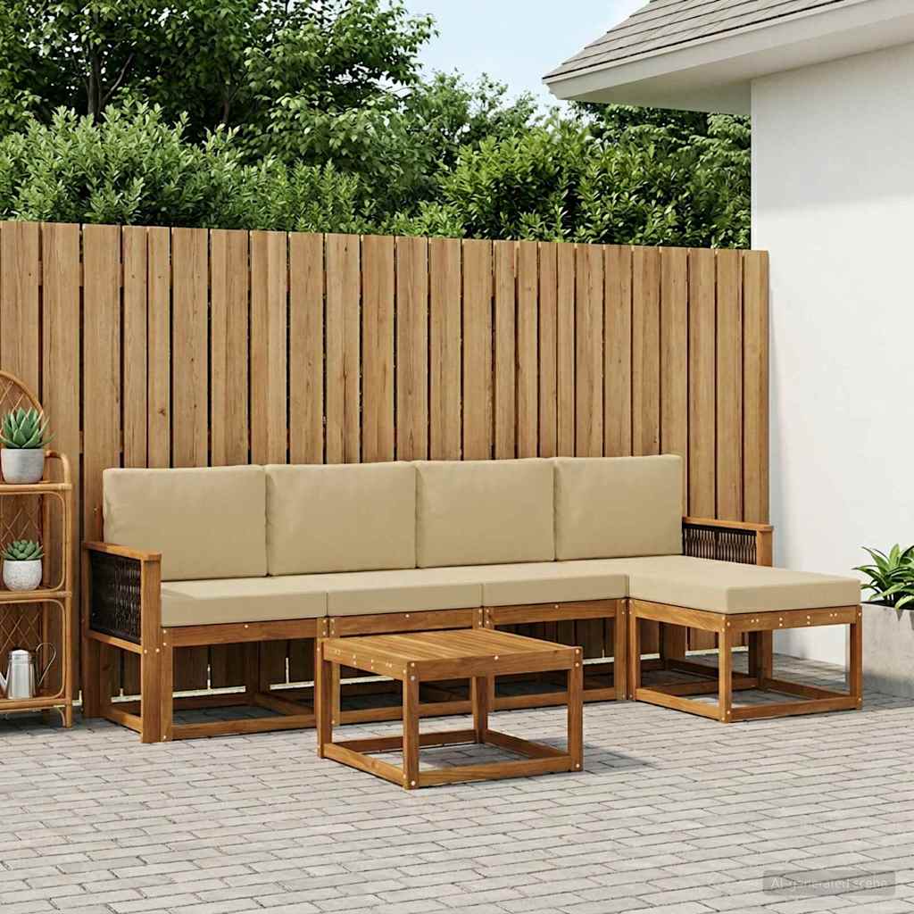 Udendørs sofagruppe 6 pcs Naturlig og Beige Polyester