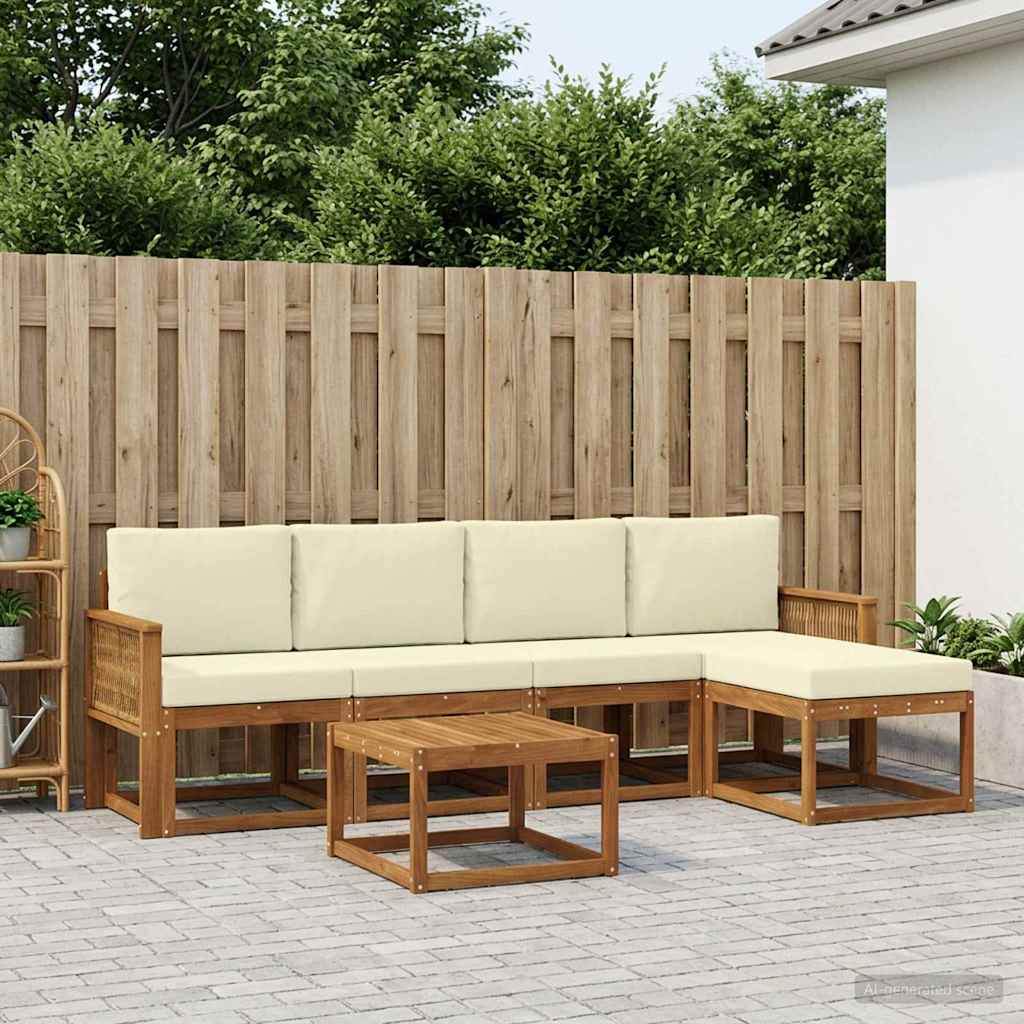 Udendørs sofagruppe 6 pcs Naturlig og Fløde Polyester