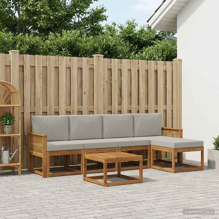 Udendørs sofagruppe 6 pcs Naturfarvet og lysegrå Polyester