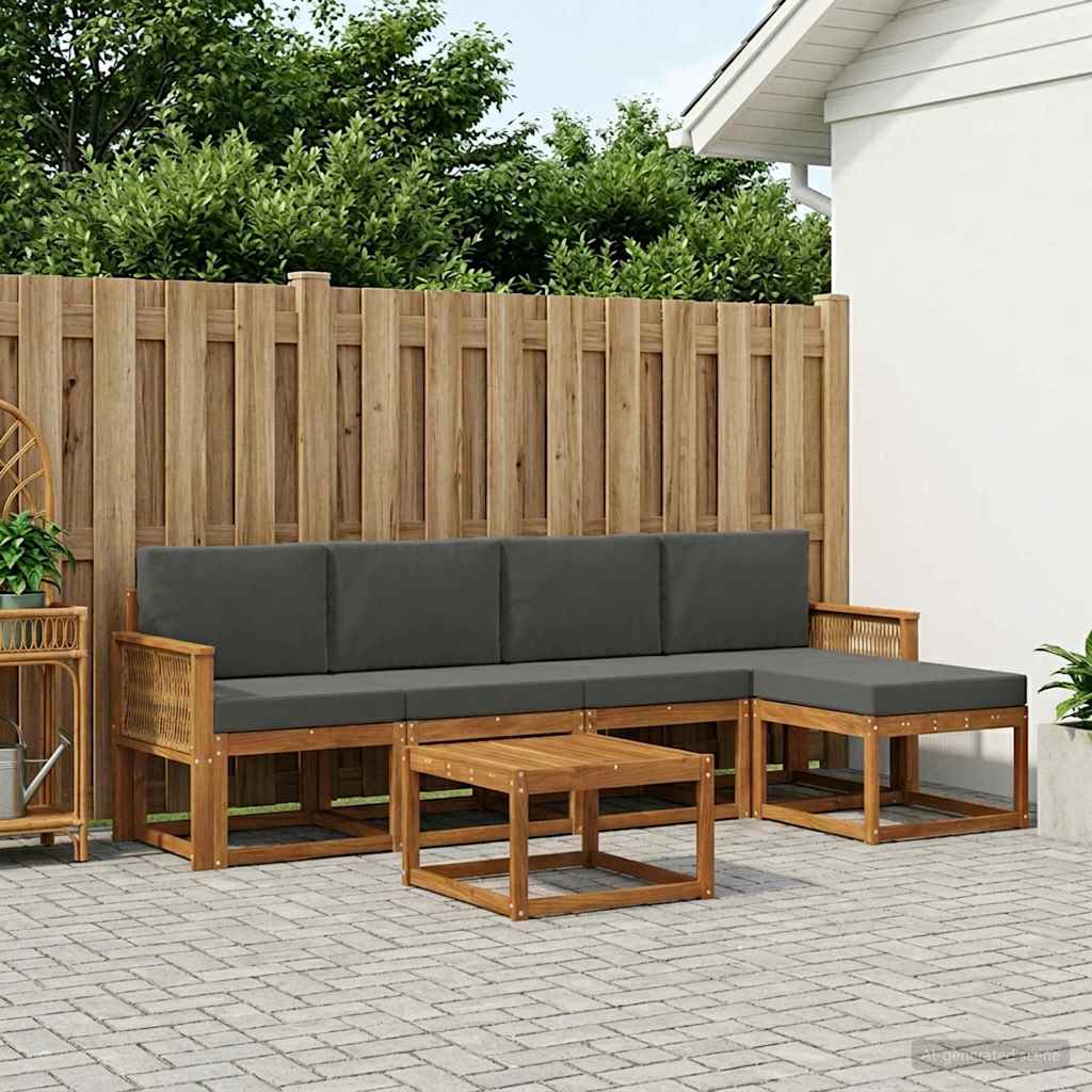 Udendørs sofagruppe 6 pcs Naturlig og Antracit Polyester