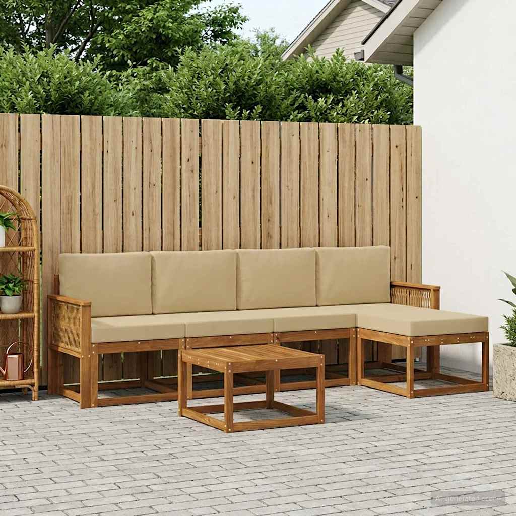 Udendørs sofagruppe 6 pcs Naturlig og Beige Polyester